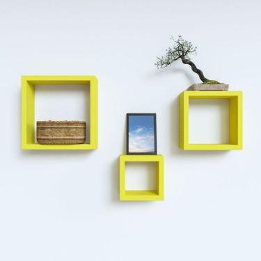 Imagem de Nicho Decorativo Mdf Kit 3 Unidades - Cor Amarelo 