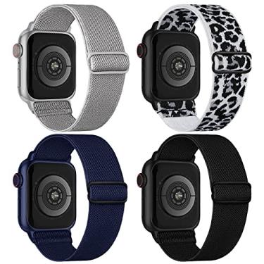 Imagem de Pulseiras elásticas de nylon elásticas compatíveis com Apple Watch de 38 mm, 40 mm, 41 mm, pulseiras elásticas esportivas trançadas ajustáveis para Apple Watch Series Ultra/8/7/6/5/4/3/2/1/SE, pacote com 4