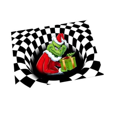 Imagem de Capacho de ilusão decoração de Natal capacho antiderrapante Papai Noel em buraco sem fundo área de ilusão óptica tapete fofo ilusão visual tapete macio (preto com presente, 60 x 90 cm)