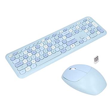 Imagem de Teclado e mouse sem fio, teclado compacto e conjunto de mouse 2,4 G, estilo retrô de tipografia, teclado ergonômico de 110 teclas, mouse óptico de 1200 DPI, para computador, PC (azul)