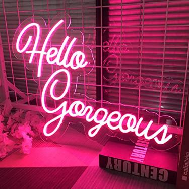 Imagem de CiCiYours Hello Gorgeous Neon Signs for Wedding Decor, Neon Lights for Bedroom, Get Married Party, Bar, LED Neon Sign with Dimmer Switch for Art Gift (Rosa, 50 x 33 cm)