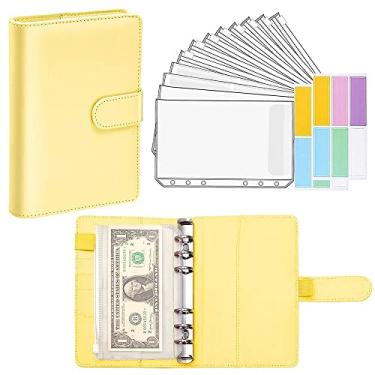 Imagem de A5 A6 Pasta de couro PU sistema de carteira de envelope de dinheiro com envelope de orçamento bolso de pasta para orçamento, amarelo, A5