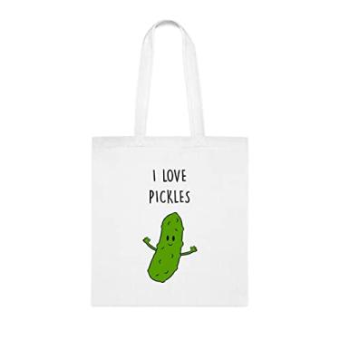 Imagem de Sacola Pickles, Sacola I Love Pickles, Presente Pickles, Bolsa de Ombro Pickles, Sacos Reutilizáveis para Picles, Cesta de Natal de Aniversário, Branco