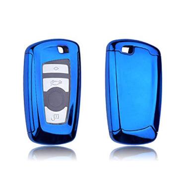 Imagem de CSHU TPU Car Key Case Cover Keychain Ring Key Bag, apto para BMW 520 525 f30 f10 F18 118i 320i 1 3 5 7 X3 X4 M3 M4 M5, Azul
