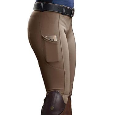 Imagem de Calça feminina equitação cintura alta elástica para equitação corrida de cavalos leggings skinny para acampamento corrida escalada, cáqui, M (cintura: 67cm)