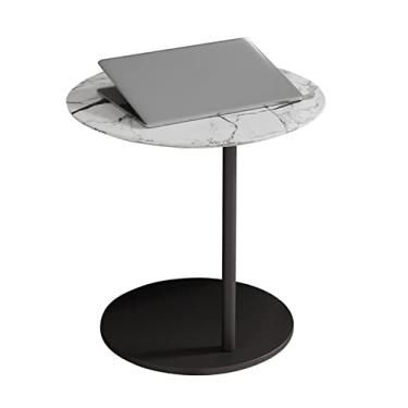 Imagem de Mesa de centro redonda mesa lateral moderna armação de metal mármore mesa de canto de ardósia quarto mesa de cabeceira escritório sala de estar sofá decoração lateral mesa de centro mesas de canto (cor: a)