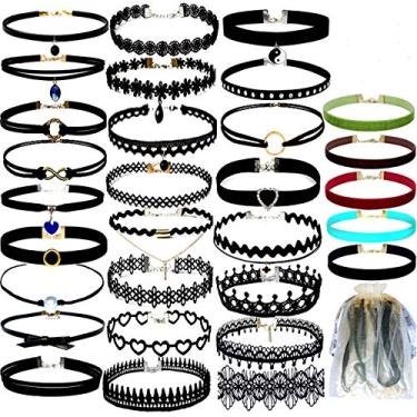 Imagem de YOKER Conjunto de 30 gargantilhas pretas para mulheres, conjunto de gargantilha de veludo, gargantilhas gargantilhas de renda góticas clássicas ajustáveis para festa, cosplay, Natal, aniversário
