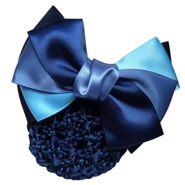 Imagem de KDDOM Rede de coque de cabelo Lady Bow, Presilha de cabelo profissional para decoração de laço feminino (azul)