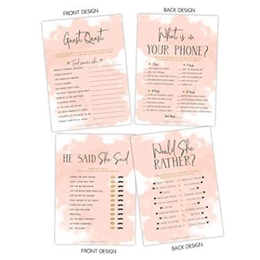 Imagem de Blush Pink Bridal Shower Bachelorette Games, He Said She Said, Find The Guest Quest, Would She Rather, Phone Game, 25 jogos cada