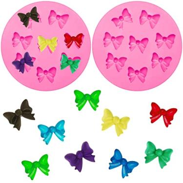 Imagem de 2 peças de moldes de lacinho de silicone moldes de chocolate com laço de silicone para assar moldes de chocolate para festa de aniversário de casamento faça você mesmo bolo de cupcake, chocolate