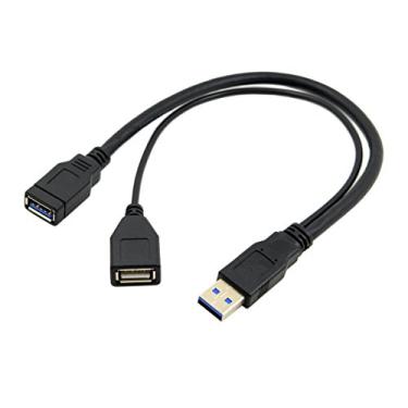Imagem de CableccBlack Cabo de extensão USB 3.0 macho para USB fêmea dupla com alimentação extra Y para disco rígido móvel de 2,5"