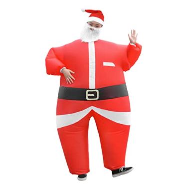Imagem de Fantasia de Natal inflável de Papai Noel, unissex, adulto, engraçado, vestido extravagante, festa cosplay de Halloween (com soprador), Vermelho, GG