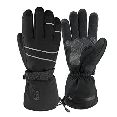 Imagem de Luvas de aquecimento Luvas de esqui de aquecimento elétrico Luvas de frio de couro com tela sensível ao toque Luvas de aquecimento quente, pretas, XXL