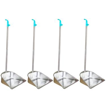 Imagem de Pacote com 4 pá vertical de aço inoxidável, tamanho grande de 85 x 27 x 26 cm, pá de lixo resistente com cabo longo, pá de lixo de pé acessórios domésticos para varredura interna e externa, garagem, quintal, cozinha