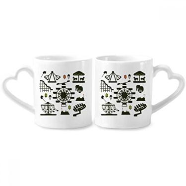 Imagem de Conjunto de canecas de porcelana para casais, contorno de parque de diversões, verde escuro, coração