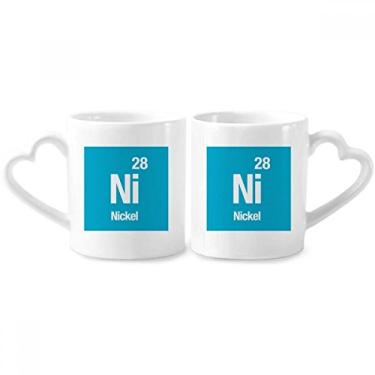 Imagem de Ni Nickel Chemical Element Conjunto de canecas de porcelana para casais, copo de cerâmica para amantes e coração