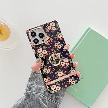 Imagem de Suporte de anel de luxo flores capa de telefone para iphone 13 14 pro max 12 pro max 11 design quadrado suporte de silicone macio capa de telefone, b2, para iphone 14 plus
