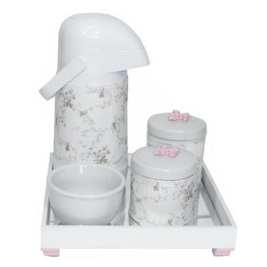 Imagem de Kit Higiene Espelho Potes, Garrafa, Molhadeira e Capa Flor de Liz Rosa Quarto Bebê Menina