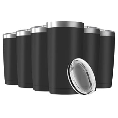 Imagem de Deitybless Pacote com 6 canecas de viagem isoladas a vácuo de 590 ml com tampas, copo de parede dupla de aço inoxidável para casa, escritório, exterior adequado para porta-copos de veículos (preto)