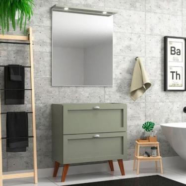 Imagem de Gabinete Para Banheiro Com Espelheira 80cm Retro Mdf Verde Milano - On
