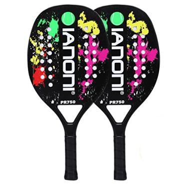 Imagem de ianoni Raquete de tênis de praia, face de grão de fibra de carbono com núcleo de espuma viscoelástica de EVA, raquete de tênis de praia - 2 raquetes (PR750)
