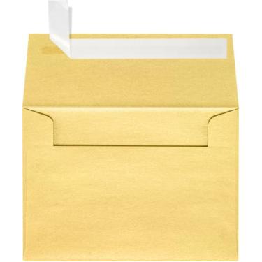 Imagem de Envelope de convite LUXPaper A1 em ouro metálico de 80 lb para cartões de 3 1/2 x 4 7/8, envelopes impressos para convites, com descasca e prensa, pacote com 50, tamanho da embalagem 3 5/8 x 5 1/8 (ouro)