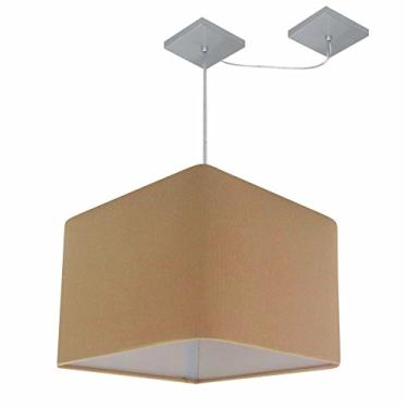 Imagem de Lustre Pendente Quad com Desvio Cúpula Tecido 30/40x40 cm, Vivare Iluminação, Pendente4269 LP, Palha, Médio