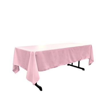 Imagem de LA Linen Toalha de mesa retangular de popelina de poliéster, 152 x 320 cm, rosa claro