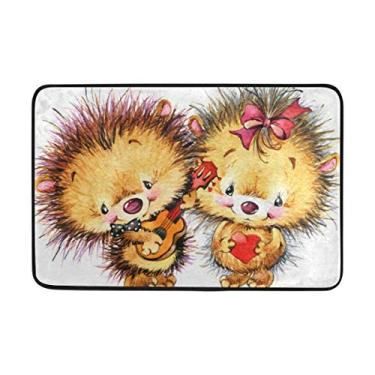 Imagem de My Daily Cute Hedgehog capacho coração vermelho 40 x 60 cm, sala de estar, quarto, cozinha, banheiro, tapete impresso de espuma leve