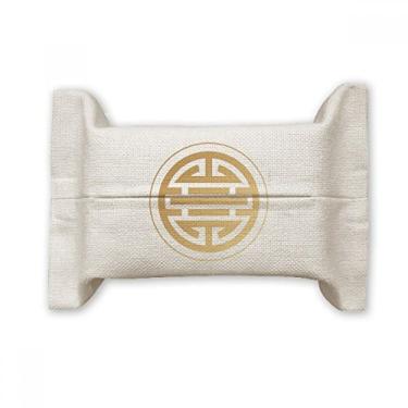 Imagem de Bolsa de linho de algodão com suporte de cobertura de papel para lenços faciais Harmonious Prosperous Round Gold