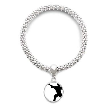 Imagem de DIYthinker Pulseira Kung Fu com arte marcial chinesa Shaolin Stick prata pingente redondo joia corrente