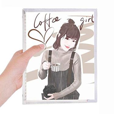 Imagem de Caderno de ilustração Coffee Girl com desenho artístico, folhas soltas, diário recarregável, papelaria