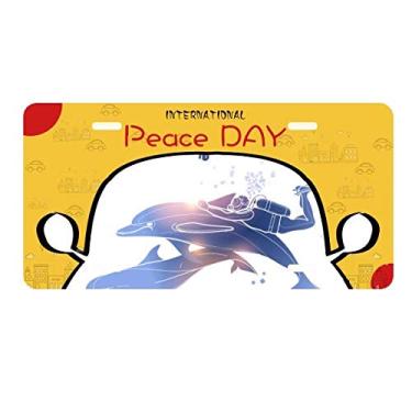 Imagem de DIYthinker Placa de carro de natação com golfinhos ilustrada para decoração de carro Dia da Paz