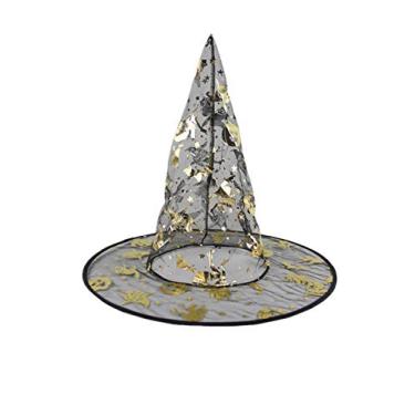 Imagem de Chapéu de bruxa infantil Bestgift chapéu de bruxo fantasia de Halloween chapéu de fio dourado
