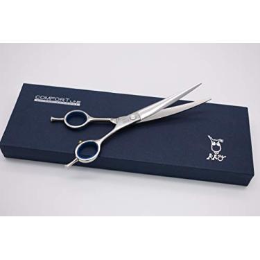 Imagem de Tesoura profissional de cuidados para cães de 18 cm, tesoura clássica para cães, lâmina curvada, cabo off-set, aço inoxidável 440C, forjado (18 cm curvado)