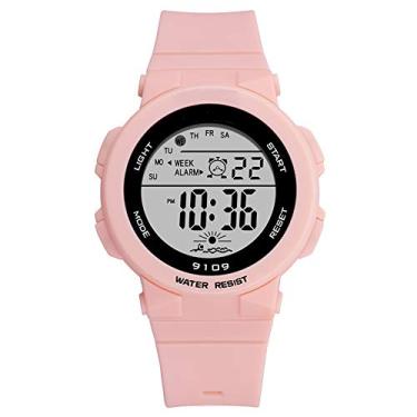Imagem de WISHFAN Relógio esportivo feminino, feminino e feminino à prova d'água com LED digital, rosa, Digital