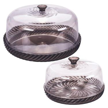 Imagem de Kit boleira baixa e queijeira de plástico Cristal Twist preto Plasutil