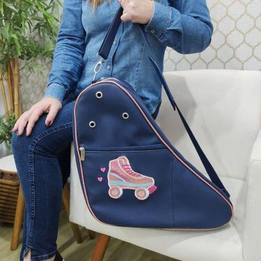 Imagem de Bolsa Porta Patins Personalizada Azul/ Rosa com Brilho Compartimento Duplo – Coutre Bolsas