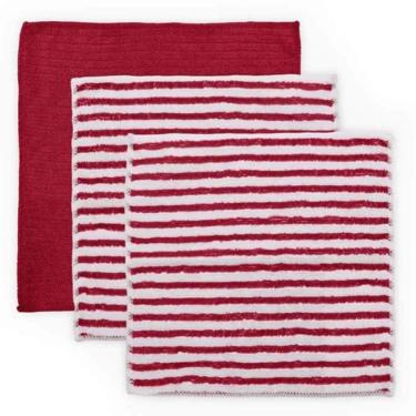 Imagem de Kit Pano Multiuso Enxuga E Limpa Microfibra 3 Pçs Vermelho