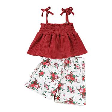 Imagem de Camisetas para bebês meninos meninas sem mangas verão halter top estampa floral shorts 2 peças roupas roupas My (vermelho, 3-4 anos)