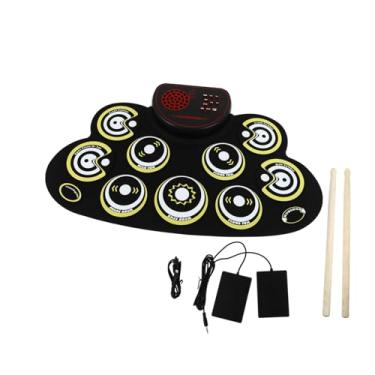Imagem de GOOHOCHY 1 Conjunto tambor eletrônico de rolo de mão tapete de prática de bateria de instrumento kits de bateria portáteis enrolados à mão instrumentos musicais brinquedos infantis portátil