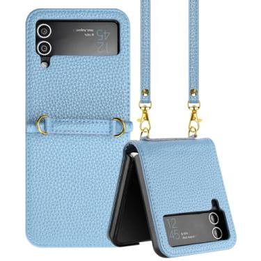 Imagem de Estojo tipo carteira para telefone Capa carteira compatível com Samsung Galaxy Z Flip 3, capa de couro flip com suporte para cartão, capa interna para PC à prova de choque e suporte (Size : Light Blu