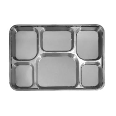 Imagem de Pratos de plástico com 6 compartimentos – pratos descartáveis para festa Thali – cor prata (pacote com 50)