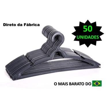 Imagem de Cabide Adulto Preto Chatinho Kit Com 50 Unidades - Marcheplast