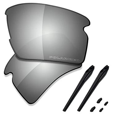 Imagem de SAUCER Lentes de reposição premium e kits de borracha para óculos de sol Oakley Flak 2.0 XL OO9188 de alta definição - Metal cromado polarizado