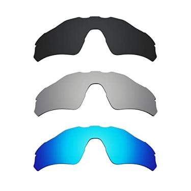 Imagem de Alphax 3 pares de lentes polarizadas de substituição para óculos de sol Oakley Radar EV Path OO9208 - preto + titânio + azul