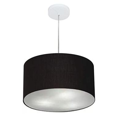 Imagem de Lustre Pendente Cilíndrico Cúpula Tecido 40x25 cm, Vivare Iluminação, Pendente4244 PR, Preto, Médio