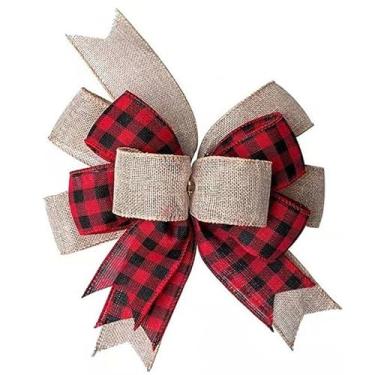 Imagem de Arcos de serapilheira xadrez de Natal arco de guirlanda de búfalo duplo grande Natal para decoração de festa de casamento da porta da frente de casa (vermelho)