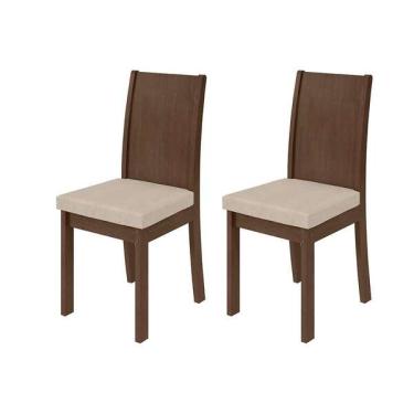 Imagem de Conjunto Com 2 Cadeiras Athenas Linho Bege E Imbuia Clean
