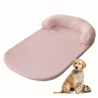Imagem de Camas de resfriamento para cães, camas grandes para cães com reforços, almofadas de caixa para gaiolas de cães, sofá-cama de seda gelada para cães de estimação, tapete de dormir (Color : Pink, Size